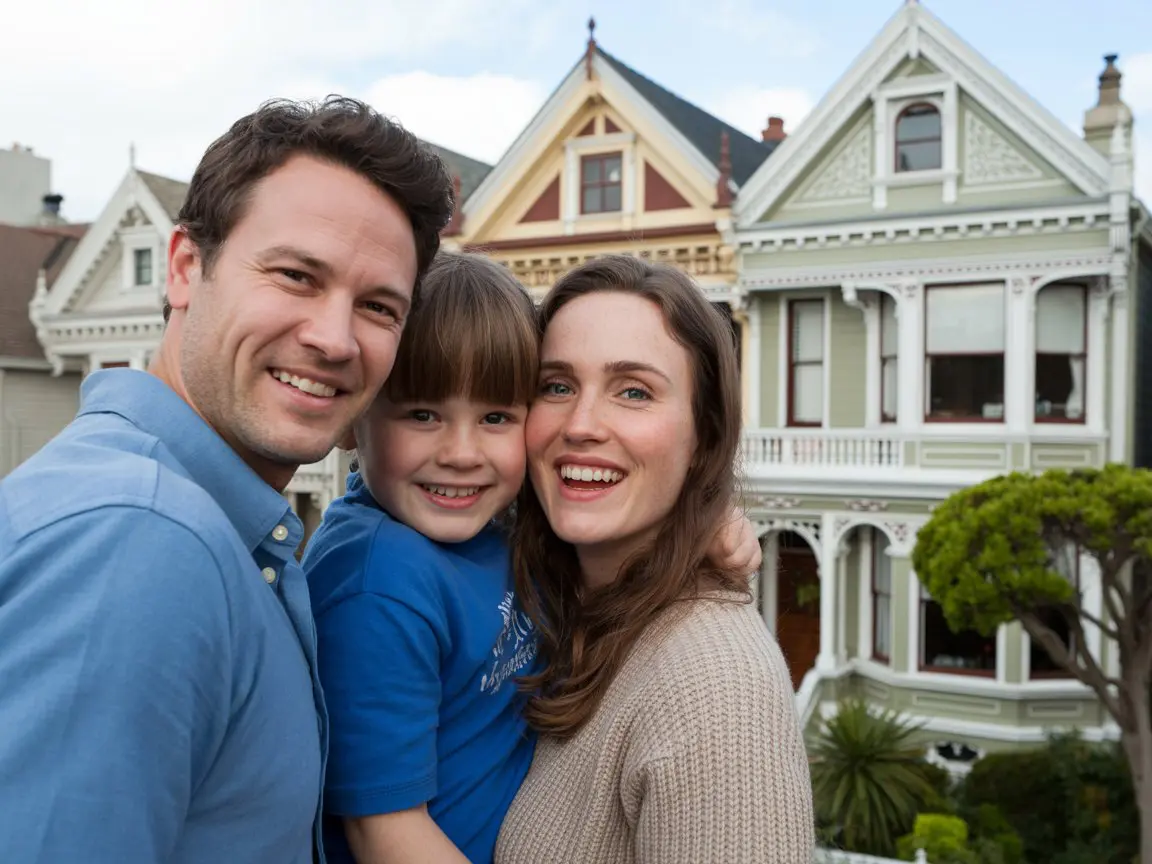 Shower installation San Francisco family in front of Victorian homes needing plumbing work