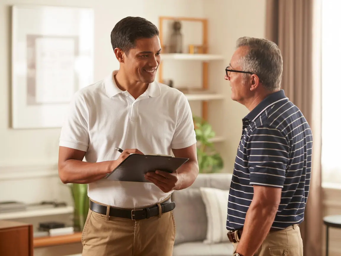 Shower installation San Francisco plumber consulting with client at home