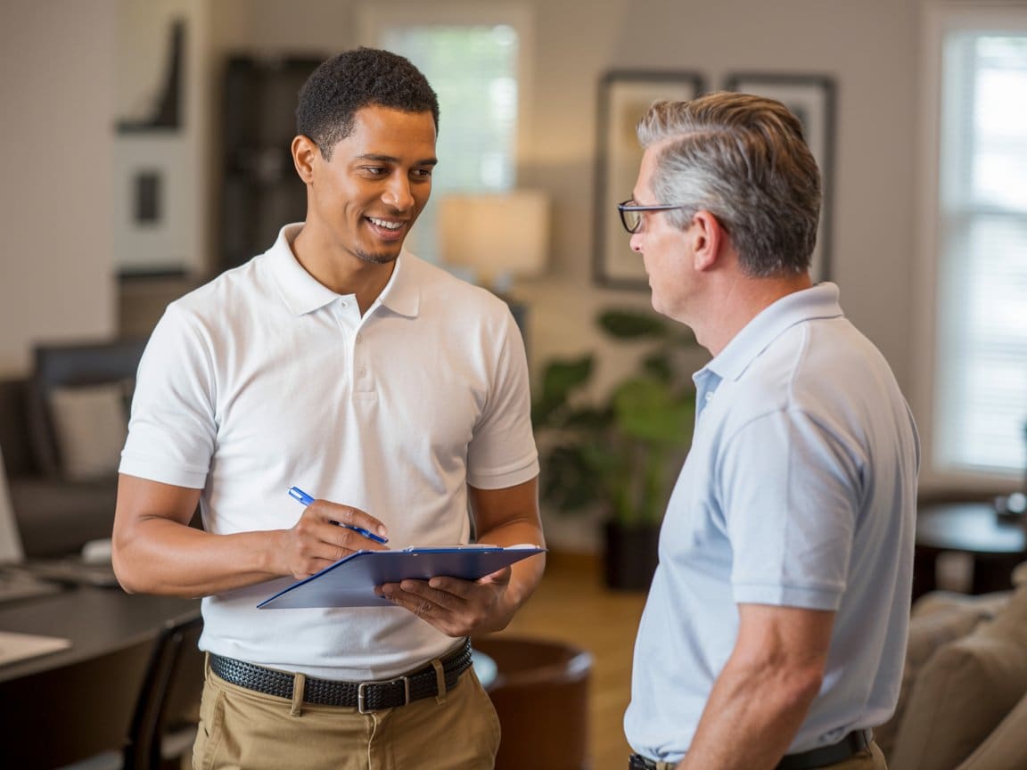 Residential plumbing San Francisco professional discussing service options with homeowner